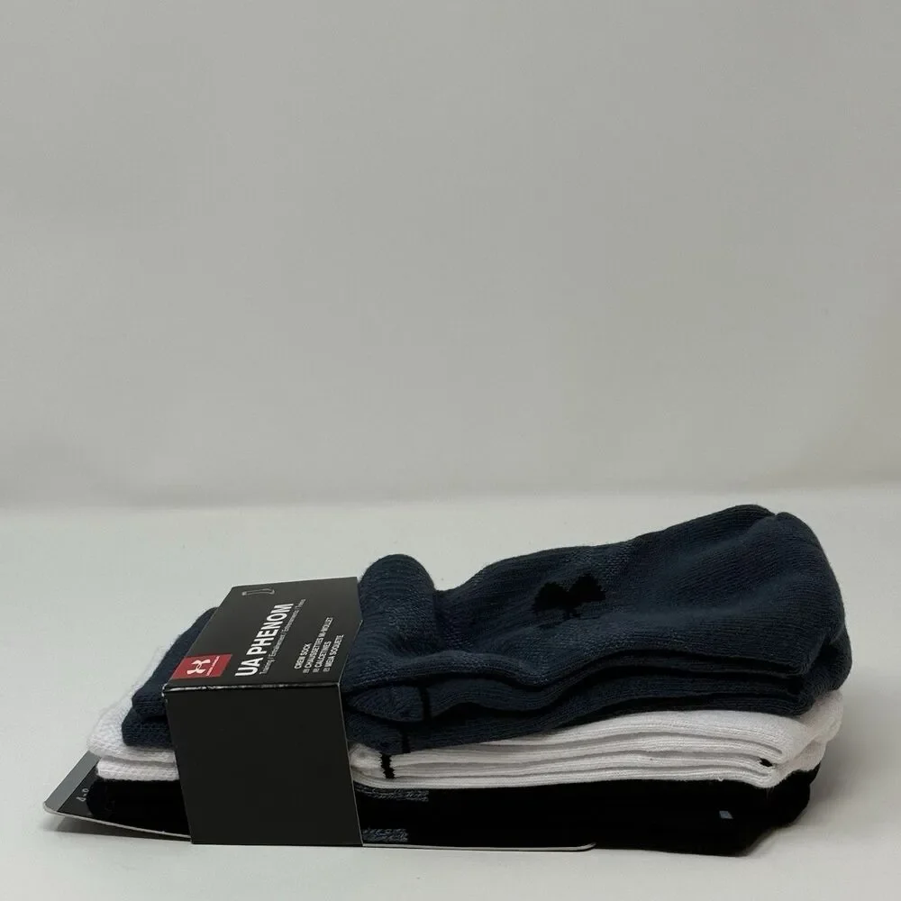 Under Armour UA Phenom Training Crew Socks 3 Pack Unisex Mens 4-8 Womens 6-9 NEW